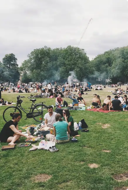 Many people having picnics in a park